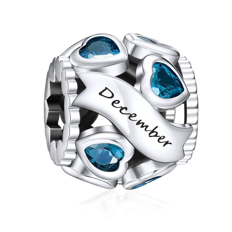 NINGAN December Birthstone Charms 925 Sterling Silver Love Heart Openwork Bead for Charm Bracelets and Necklaces with 5A Cubic Zirconia, Birthday Mothers Day Jewelry Women